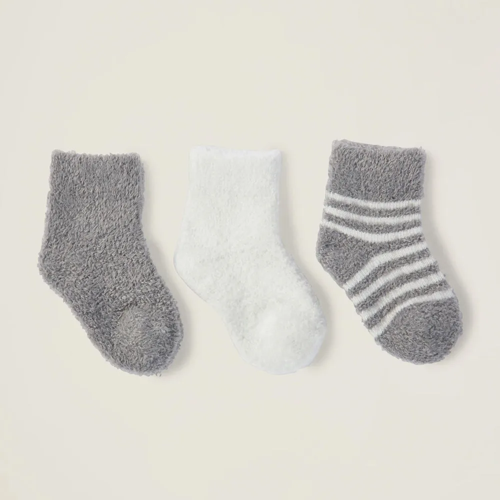 Barefoot Dreams Cozychic Infant Socks 3-Pack Pewter-Pearl