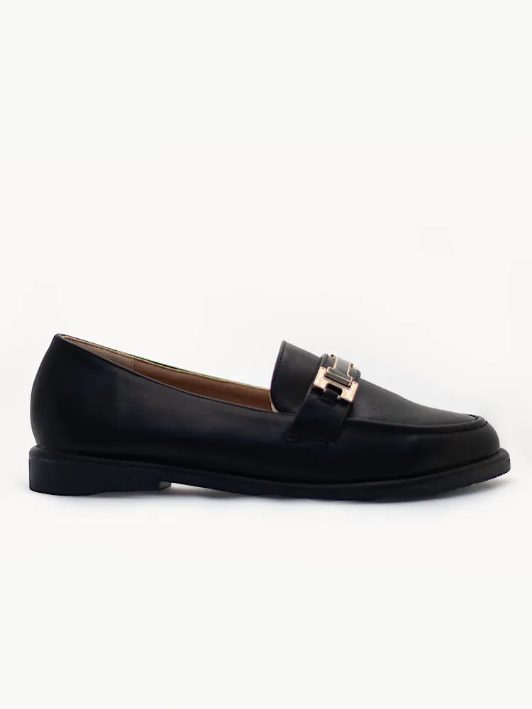 Black Bar Detail Heeled Loafers