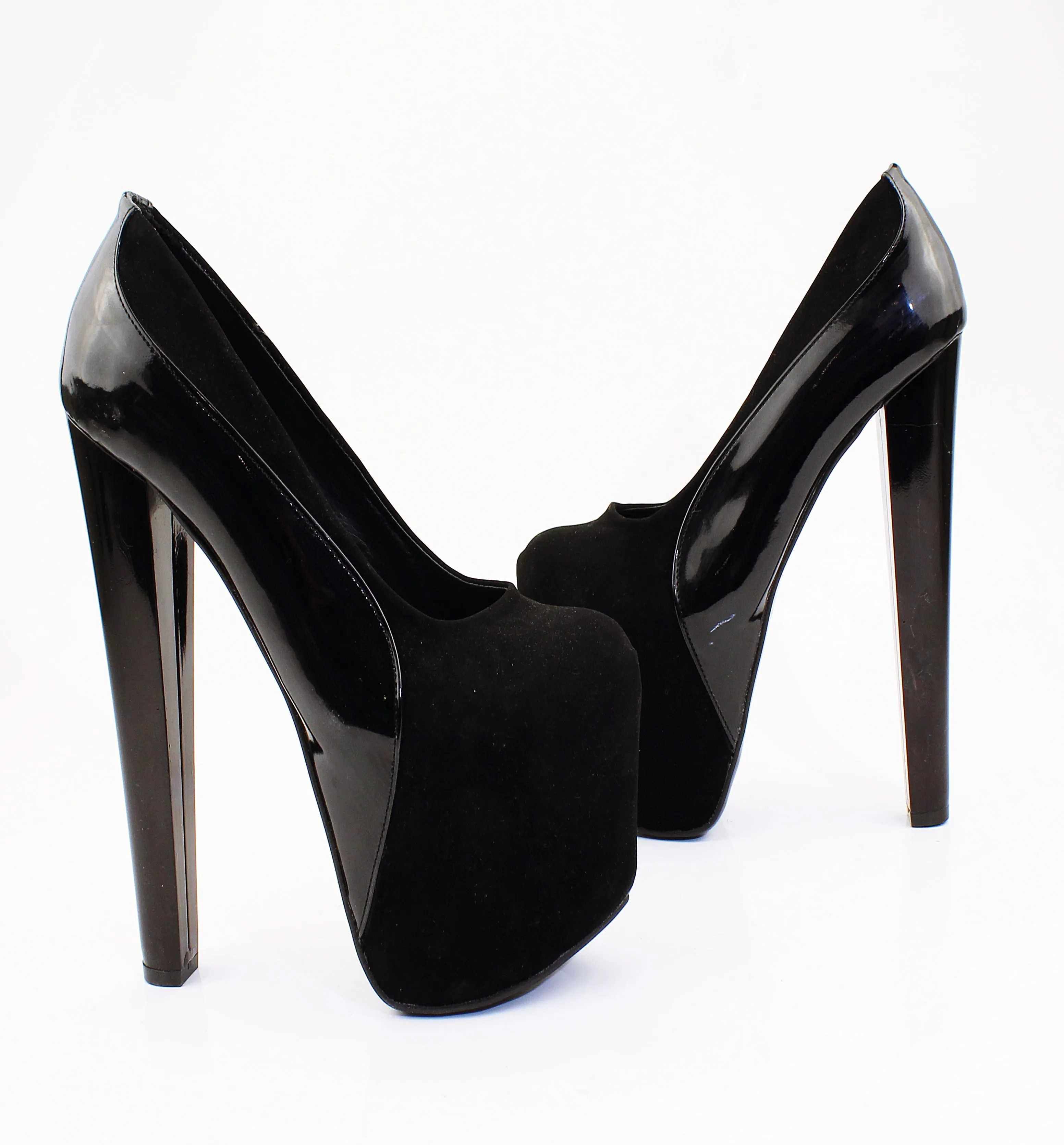 Black Suede & Patent High Heel Platform Shoes