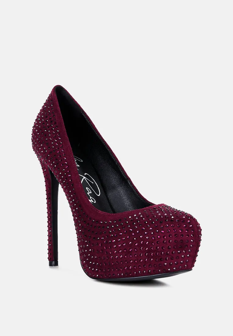 Clarisse Diamante Faux Suede High Heeled Pumps