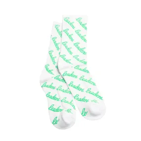 Cursive Socks White/Lime