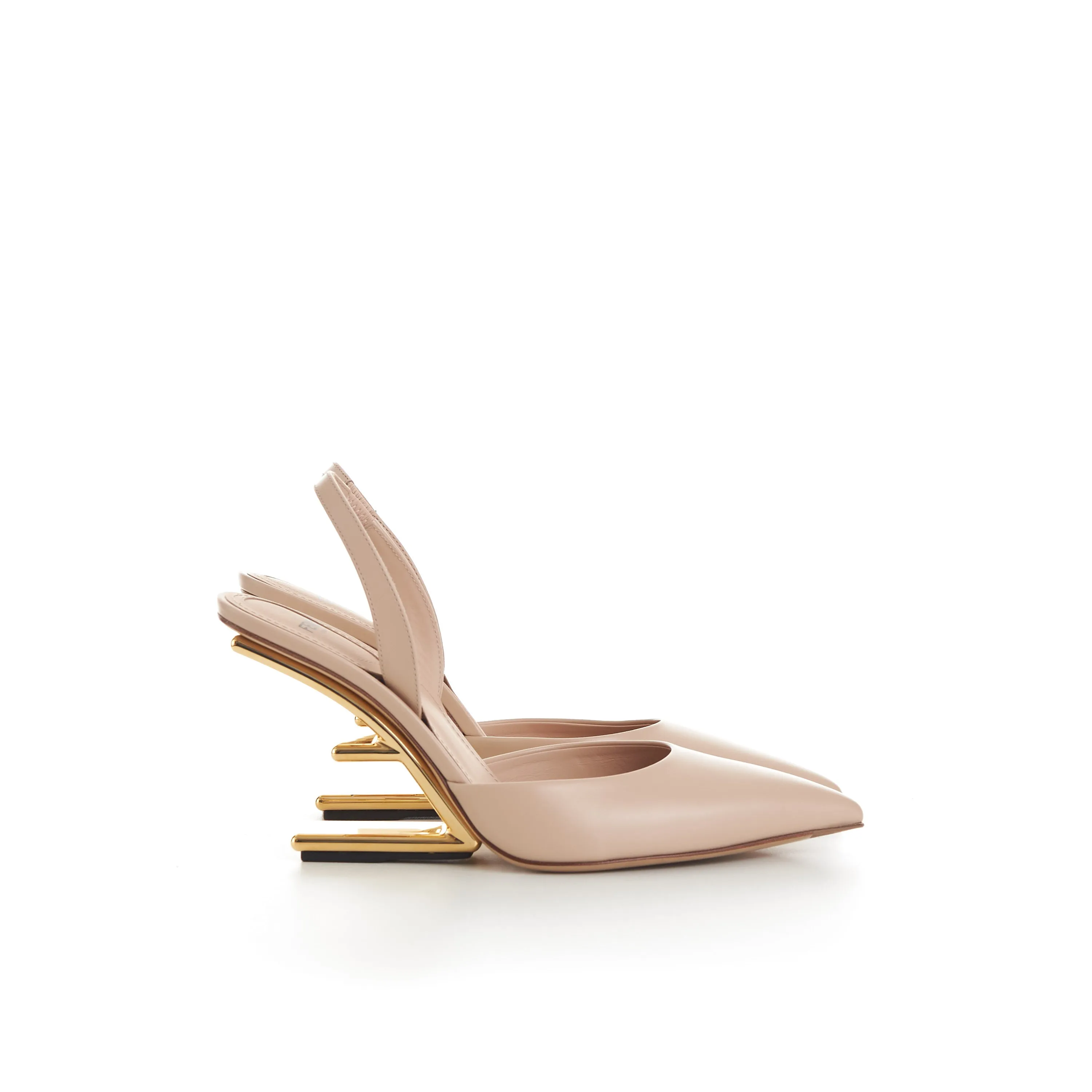 First Pale Pink Leather High-Heeled Slingbacks