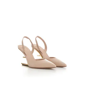 First Pale Pink Leather High-Heeled Slingbacks