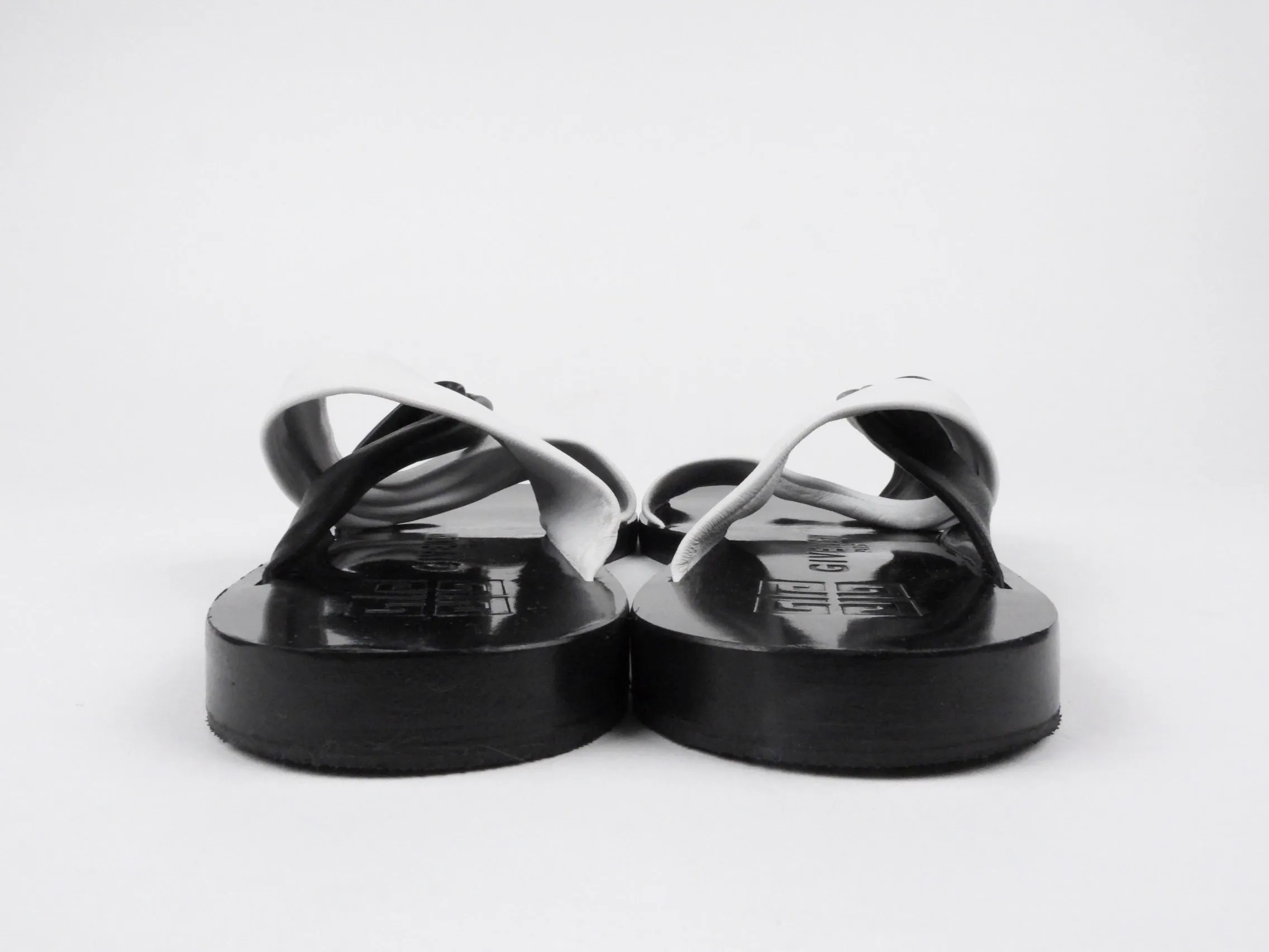 Givenchy Black and White Twisted Leather Flat Sandals - 40.5