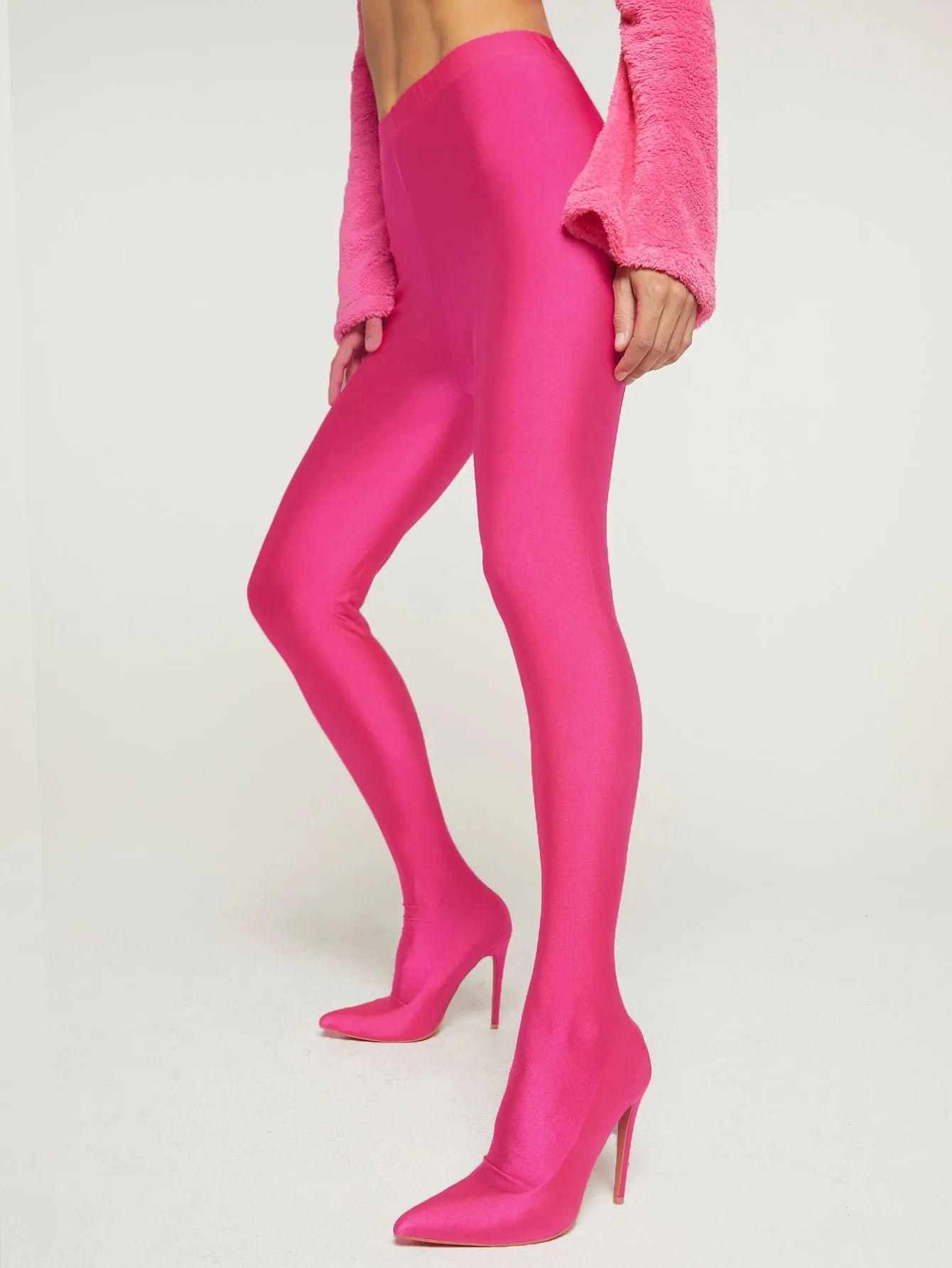 Glossy Lycra Leggings Stiletto Heeled Pants Booties