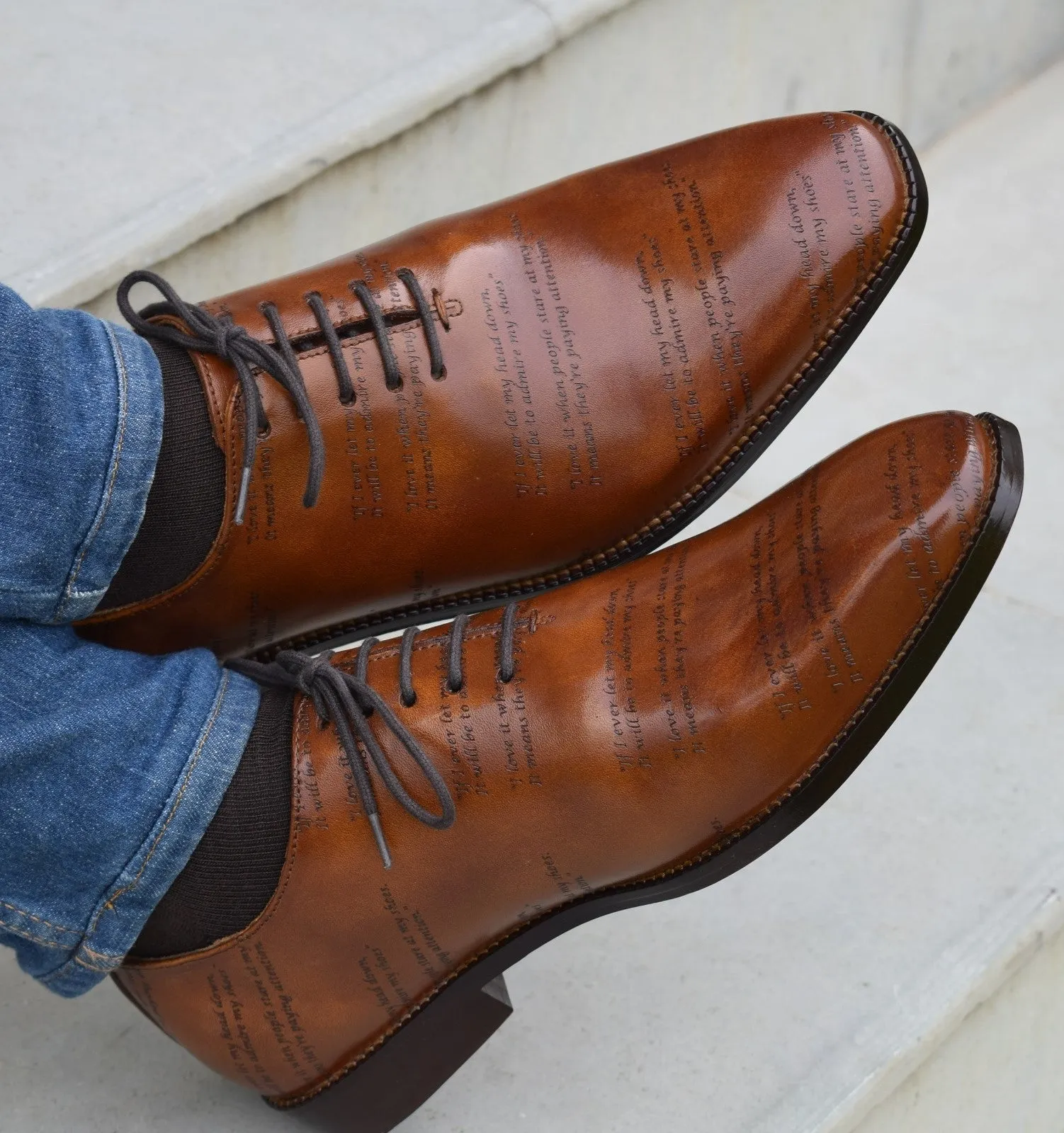 Grant Laser Quotation Cognac HandMade Shoes