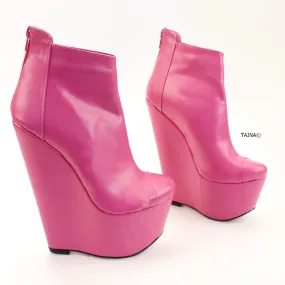 Pink High Heel Wedge Booties