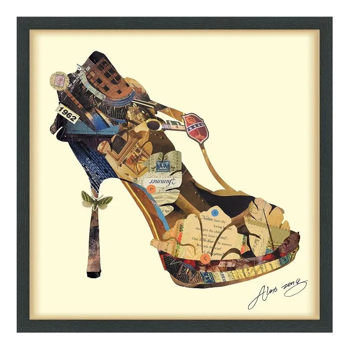 "High Heeled" Dimensional Collage Framed Graphic Art Under Glass Wall Art