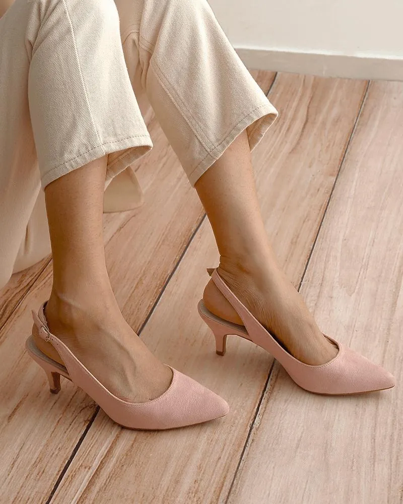 Solid Color Pointed Toe Buckle Slingback Heeled Sandals