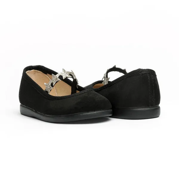 Suede Stars Elastic Mary Janes in Black