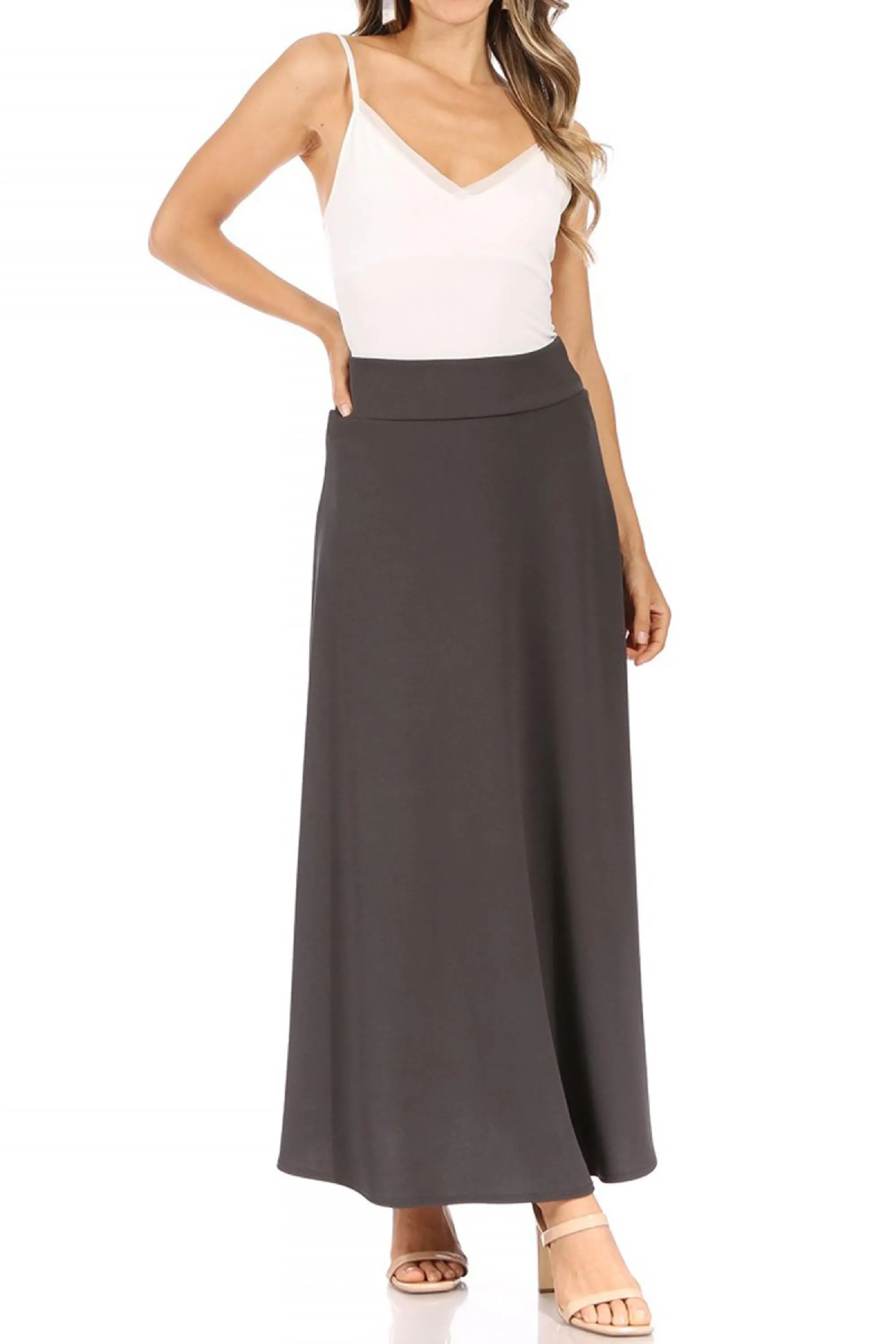 Women's Casual Solid Flare A-line Long Skirt