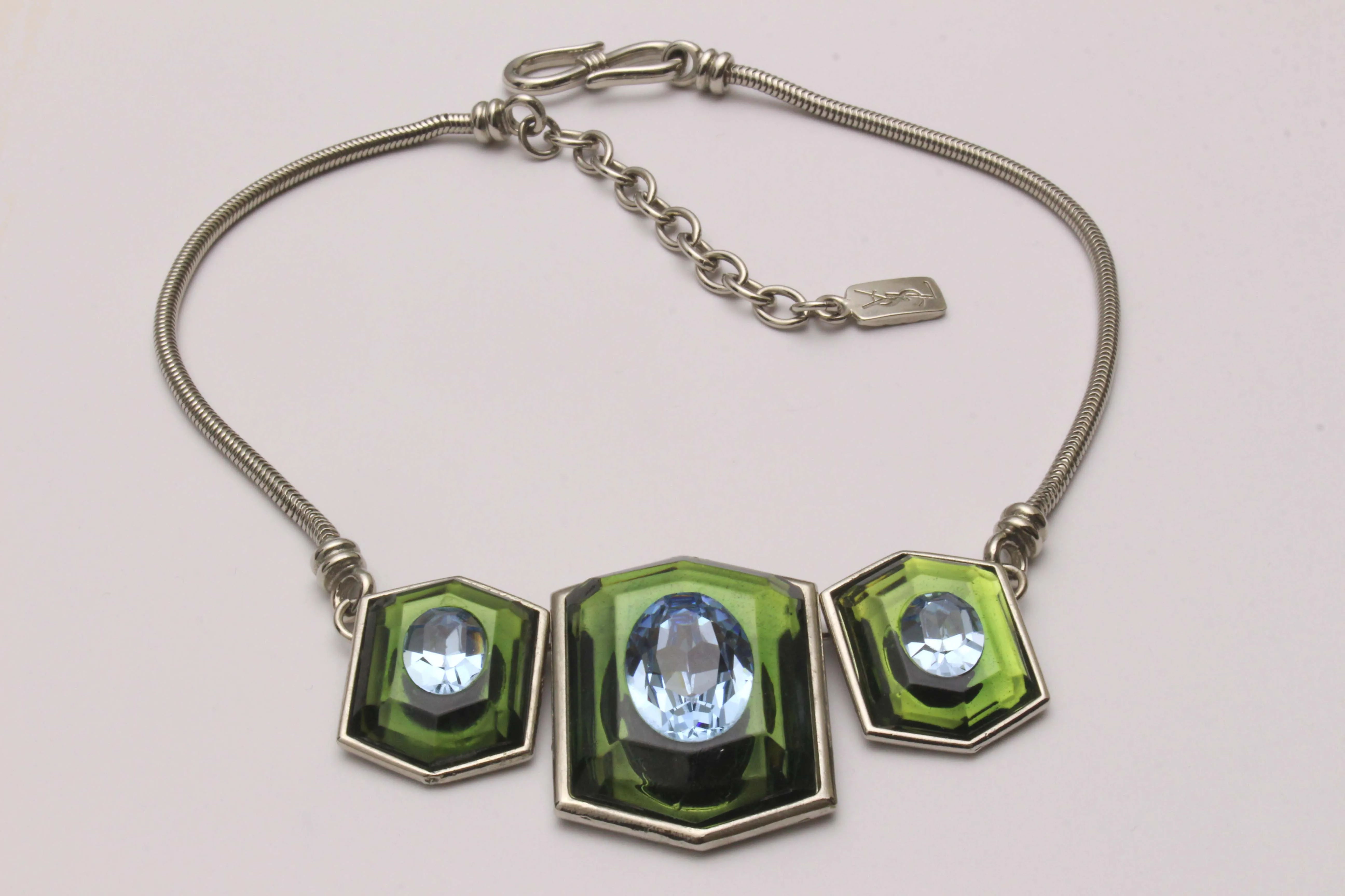 YVES SAINT LAURENT rhinestone silver necklace